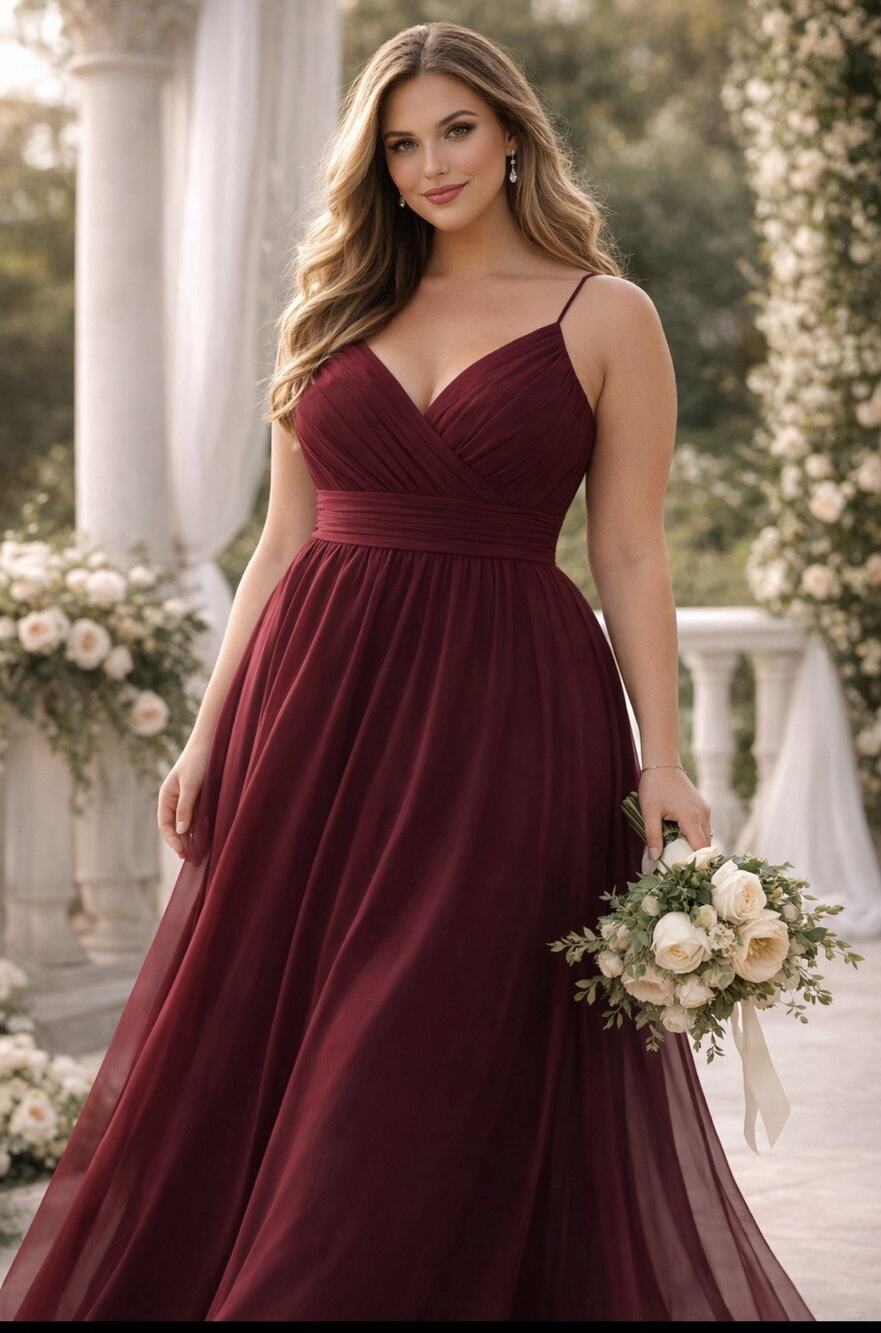 Sorella Vita Bridesmaid Dress Womens 14 Burgundy Chiffon Pleated V Neck Formal